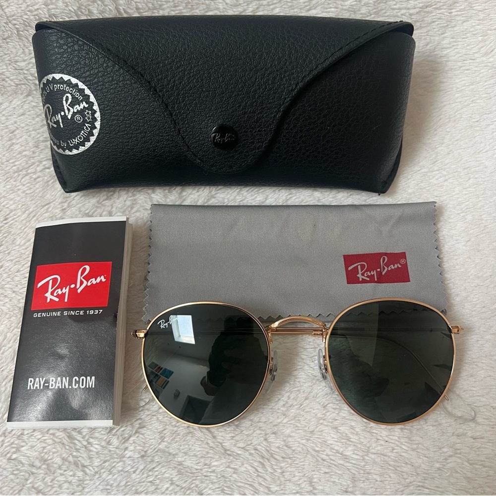 Ray-Ban RB3447 Round Metal Gold Frame Sunglasses Classic G-15 Green Lens